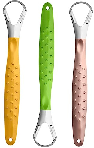 OATIPHO 3pezzi Raschietto Per Lingua in Metallo Raschietto Per Lingua Per Adulti in Acciaio Inossidabile Strumento Per Pulizia Della