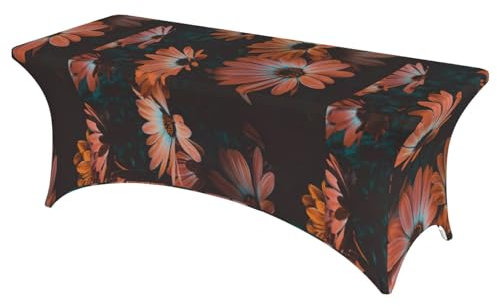 FBGHHTY Orange Chrysanthemum Print Elastic Rectangular Table Cover Fits Large Rectangular Tables Easy Installation