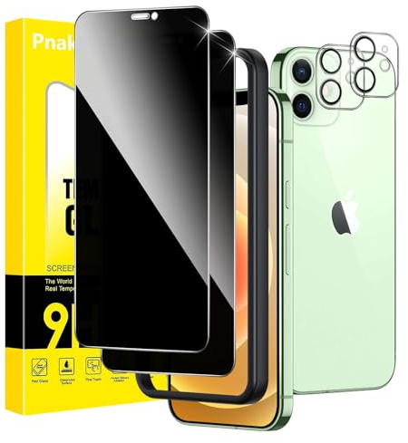 Pnakqil Sichtschutz für iPhone 12 Panzer Schutz Glas mit Kameraschutz,Privacy Schutzfolie Displayschutz,Anti-Spy Schutzglas Panzerfolie Blickschutz mit Rahmen Positionierhilfe,2+2 Stück