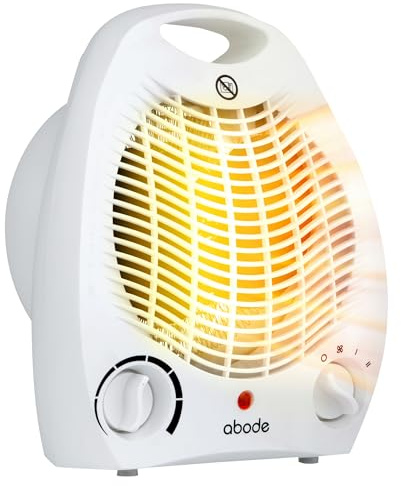 Abode Electric Fan Heater 2000W with 2 Heat Settings, Overheat Protection & Safety Tip Over Switch, Adjustable Thermosat & Cooling Only Setting, Portable & Lightweight White AFH1002 (White)
