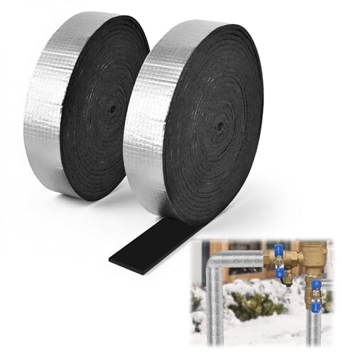 2 Rolle Rohrisolierung zum Wickeln: 5cm x 10m x 5mm Selbstkleben Schaumstoff mit Aluminiumbeschichtung für Frostschutz Heizungsrohre und Energieeffizienz im Außenbereich