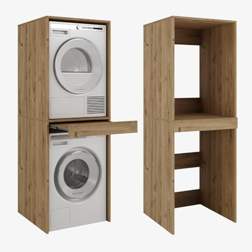 PLATAN ROOM Hochschrank Badschrank Waschmaschine Trockner Schrank Waschmaschinenschrank für Waschmaschine & Wäschetrockner Überbauschrank 187 x 65 x 66 cm Badregal (Eiche Gold, 66 cm breit)