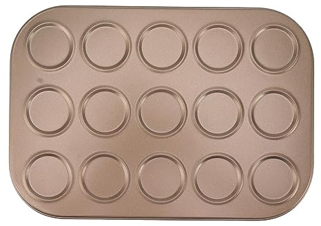 Kukyller Cupcake Mould, Muffin Top Pan Macaron Bakeware Pan Muffin Tray Baking Mold Carbon Steel Bakeware for Oven Cupcakes Gold Easy Release (15 holes)