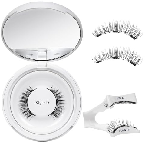 Crislashes Magnetische-Wimpern Set mit Applikator, Kein Kleber erforderlich Magnetische Wimpern Einfach anzubringen und zu entfernen, Magnet-Wimpern Wiederverwendbar und natürlicher Look (Set D)