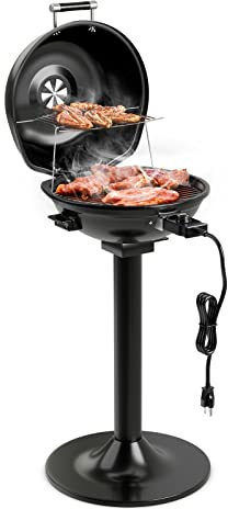 COSTWAY Barbecue Électrique Extérieur 1600 W, Grill Portatif sur Pied avec Grille Chauffante Amovible Antiadhésive Température Réglable, Idéal pour Cuisson Balcon Terrasse Jardin
