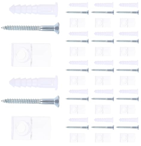 COLLBATH 30 Set Clip per Specchio in Vetro Trasparente 4 Mm con Viti e Tasselli, Kit Fissaggio Pannelli Sospesi per Bagno e Armadio, Supporti Stabili per Montaggio Specchi senza