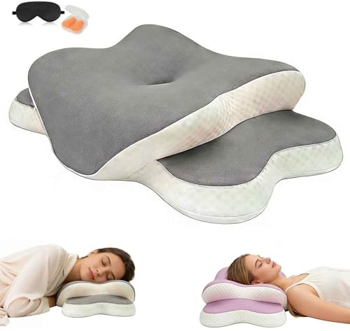Cuscino Cervicale Ergonomico 60x40x13cm Cuscino In Memory Foam, Cuscino Ortopedico Per Chi Dorme Di Lato, Sulla Schiena E Sulla Pancia(Light gray)