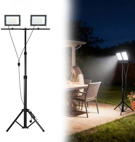 AufuN LED Baustrahler 2x 100W mit Stativ höhenverstellbar und Fernbedienung, LED Fluter Arbeitsscheinwerfer IP66 180° Drehbar Bauscheinwerfer 3m Kabel für Innen-und Außenbereich,Garage, Baustelle