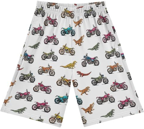 foixnub Pajama Shorts Dino Colorful Motorbike Sleep Pants Lounge Bottoms Elastic Waist with Pockets 6-14 Years