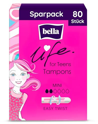 bella for teens Tampons mini im 5er Pack (5 x 16 Stück) | dermatest: EXCELLENT | saugstarke und bequeme Tampons für die erste Periode | für Teenager mit Easy Twist leicht zu Öffnen