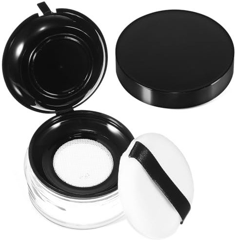 DONFAMDS Caja para Polvos Sueltos Redonda 15g, Recipiente Compacto y Liviano para Maquillaje, Borla y Diseño para Viaje, Contenedor Recargable para Polvo Traslúcido y Sellador