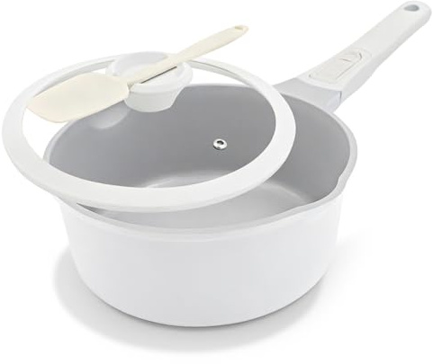 Cacerola de cerámica de 20 cm con tapa, revestimiento de cerámica antiadherente de 2,5 L, con mango extraíble, apta para todo tipo de cocinas, sin PTFE ni PFOA