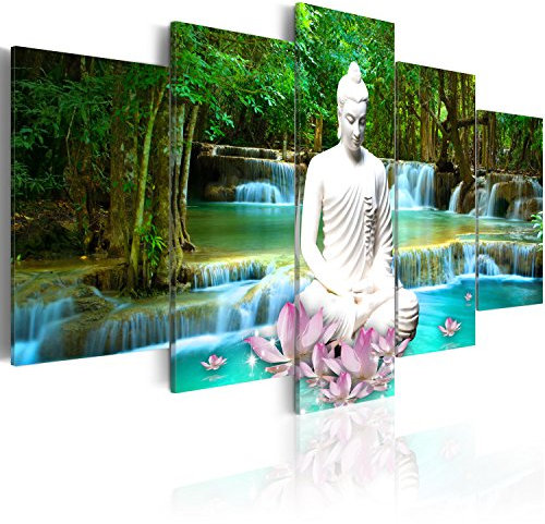 B&D XXL Acrylglasbild Natur 200x100 cm 5 Teilig Wandbild auf Acryl Glas Bilder Kunstdruck Moderne Wanddekoration - Landschaft Buddha Wasserfall Baum Wald h-C-0048-k-n