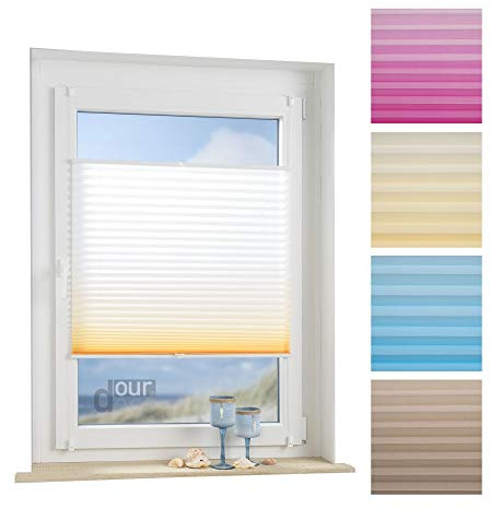 ourdeco® Plissee / 100 x 130 cm weiß-orange/lichtdurchlässig, Blickdicht/Farbverlauf: azurblau, orange/Montage ohne Bohren
