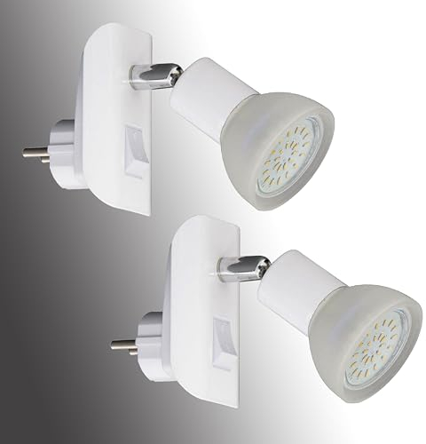 Trango 2er Pack Steckdosenlicht 11-246 Nachtlicht mit Glasschirm inkl. je 1x GU10 LED Leuchtmittel 3000K warmweiß & Ein/Aus- Schalter Steckdose Orientierungslicht, Treppenlicht, Steckdosenlicht