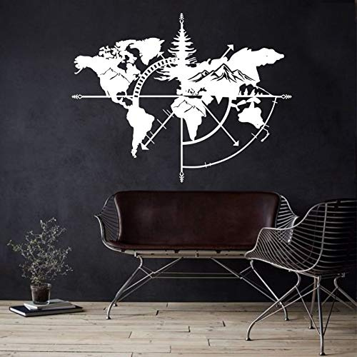 Metall-Weltkarte Wandkunst Weltkarte Berge Wandsilhouette Metall Wanddeko Büro Dekor Schlafzimmer Wohnzimmer Dekoration - weiß - 117 x 91 cm
