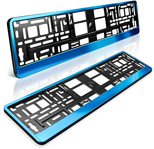 2 Kennzeichenhalter | Blau leicht gebürstet | Metallic Nummernschildhalter | Chrom Look Cyan | Kennzeichen-Halterung | Nummernschild-Halterung | Auto-Schilder Befestigung | Auto-Kennzeichen Rahmen