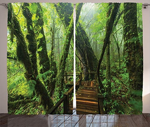 ABAKUHAUS Wald Rustikaler Vorhang, Eingang zur Wildnis, Wohnzimmer Universalband Gardinen mit Schlaufen und Haken, 280 x 225 cm, Kastanienbraun