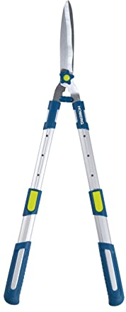 Hoberg Teleskop-Heckenschere | 4 Stufen einstellbar, 67-83 cm, Wellenschliff-Klingen, Karbonstahl | rutschfeste Griffflächen, Gelenkschonende Puffer