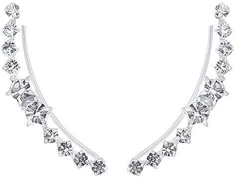 ENTREPLATA Pendientes Trepadores Plata 925 Ear Climber con 10 Circonitas Talla Diamante Hipoalergénicos