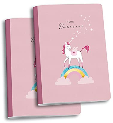 almira Design 2er-Set Notizheft EINHORN unicorn, blanko weiß, A5 ohne Linien, 44 Seiten zum beschriften, Notizbuch, Skizzenbuch, Tagebuch, rosa Mädchen