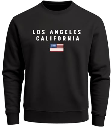 Neverless® Sweatshirt Herren Bedruckt Schriftzug California Los Angeles USA Amerika Flagge Rundhals-Pullover Schwarz M