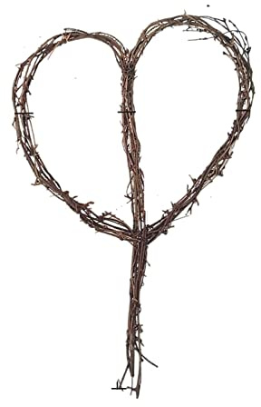 Egurs Corona de ratán con forma de corazón, sin pelar, para puerta, ventana, árbol, adorno colgante para Navidad, carnaval, Pascua, Nochevieja, 35 x 25 cm