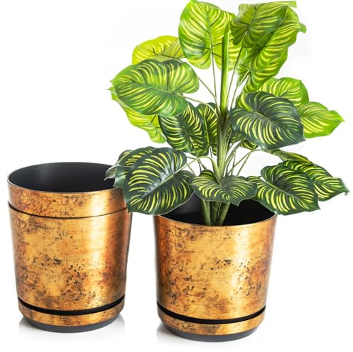 KORAD Conjunto de 3 macetas con Plato de 21 cm de diámetro, Modelo 033 - Óxido; Moderno, Alto Brillo, Estilo clásico, rústico, Loft, para Plantas, Hierbas, Flores y composiciones Vegetales.