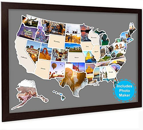 USA Photo Map - 50 States Travel Map 24 x 36 in, Includes Photo Maker, Idea Gift for Lovers Couples Adventurers, United States Weve Visited Vocation Travel Tracker Wall Décor (Frame NOT Included)