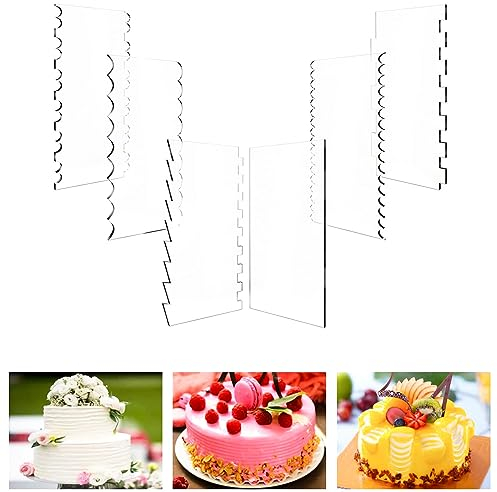 Aatpuss 6 Stück Kuchenschaber,Acryl Tortenspachtel Klares,Kuchen Creme Spachtel Set,mit Streifenrand Torten Schaber Acryl Tortenglätter Cake Scraper Spachtel,für Backen Werkzeuge Küche Backen DIY