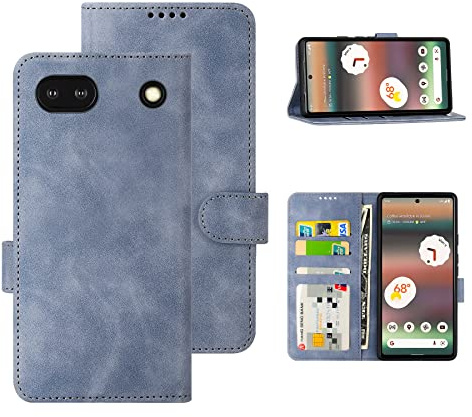 Eastcoo Hülle for Google Pixel 6a, [PU Leder Klapphüllen][3 Kartenfächer][Standfunktion] [Magnetverschluss] Stoßfeste Schützend Handyhüllen for Google Pixel 6a Hülle Case (Grau-blau)