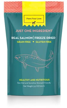 PawsFourLove Organic Freeze-Dried Salmon Treats — Single Ingredient, Grain-Free & Gluten-Free — High Protein, Skin & Coat Support, Raw-Diet Friendly — Made in USA (Pack of 1)