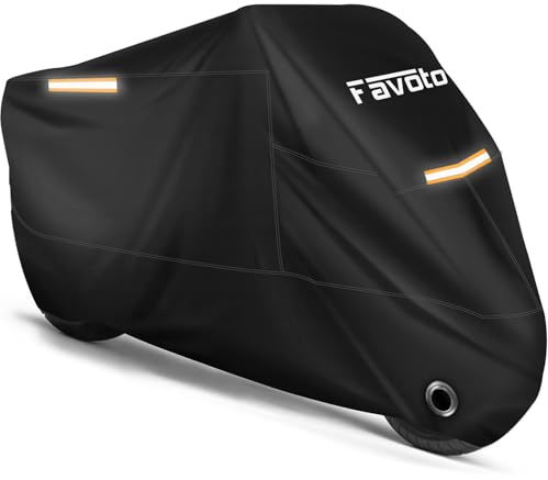Favoto Motorcycle Cover Waterproof Outdoor Storage All Season Dust Sun Rain Protection Night Reflective with Lock-Holes Fits up to 86.6 Motorcycles Tarp Powersports Vehicle Cover