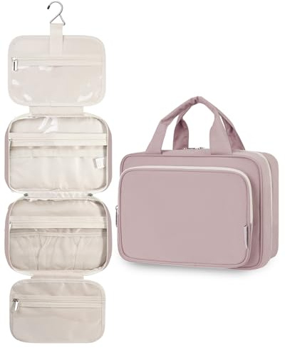 Narwey Kulturbeutel zum Aufhängen Kulturtasche Damen Waschtasche Gross Kosmetiktasche Groß Waschbeutel Kosmetik-Organizer für Damen Mädchen (Altrosa(Groß))