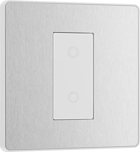 BG Electrical Secondary/Slave Single Touch Dimmer Light Switch, 2 Way, Screwless Front Plate, Evolve, Brushed Steel, PCDBSTDS1W