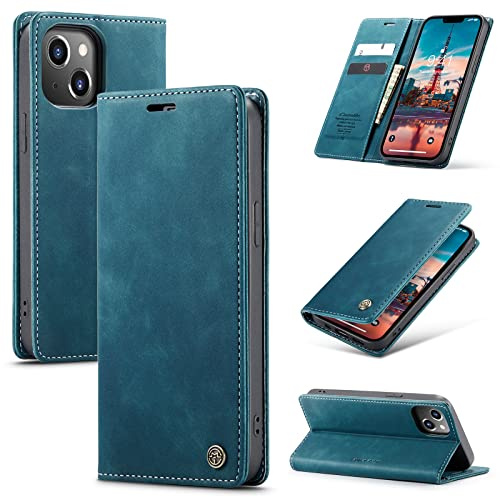 niloucase Kompatibel mit iPhone 14 Hülle Leder,Magnetverschluss Premium PU Leder Flip Case,Standfunktion.-Blau