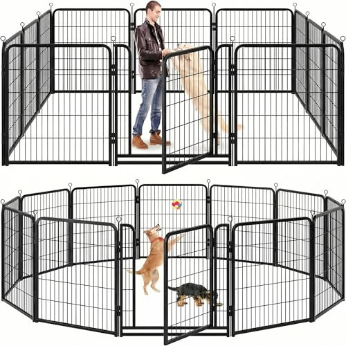 Kfvigoho Dog Playpen Outdoor Extra Wide 12 Piece Panels Heavy Duty Anti-Rust Coating-Strengthened Dog Fence 40 Height with Doors Portable for RV Camping Yard, Total 32FT, 79 Sq.ft, Snowy Black