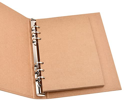 Scrapbook A5, Notizbuch Ringbuch Nachfüllbar, Fotoalbum Erinnerungsbuch zum Selbstgestalten, 6 Ring Skizzenbuch, Kraft Loseblattpapier 20 Blatt für Familie Hochzeit Schreiben Reisen Schule (Khaki)