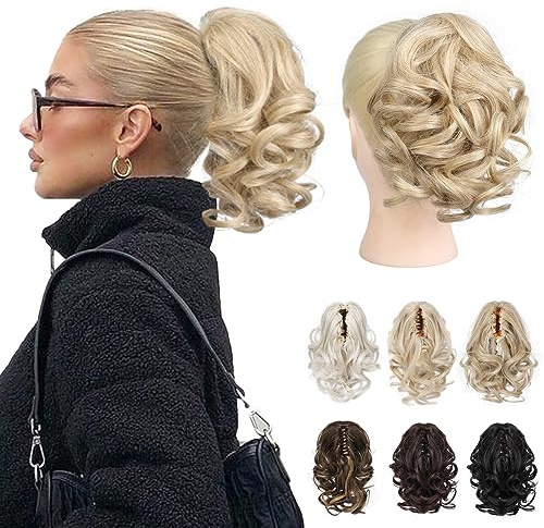 REECHO Ponytail Extension - 23 cm Kurze lockige gewellte Haarklammer Haarteil Pferdeschwänze Haarverlängerungen Haarteile für Frauen Ponytail Extension - Mittelblond