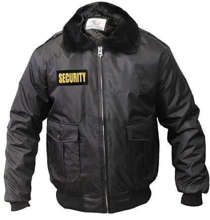 First Class Watch-Guard Bomber Jacket with Reflective Security ID (Black) (US, Alpha, X-Large, Regular, Regular, Gold Reflective ID)