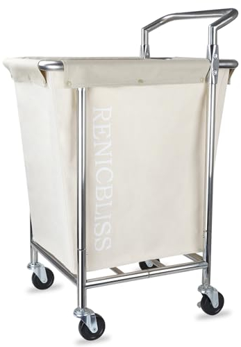 Renicbliss Rollender Wäschekorb mit Rollen, Schmutzwäschesammler für Wäsche, Wäschewagen mit Rollen, strapazierfähig, Beige