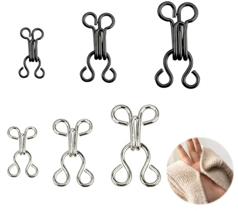 NATOSU 24 Set Nähen Haken und Augen Verschluss, 3 Größen, Unterwäsche Haken und Augen Schließe, BH Haken Ösen Verschluss, Nähen DIY Bastelzubehör für Röcken, Hosen