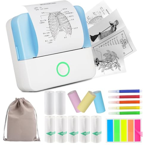 HUIJUTCHEN Mini Drucker, Wireless Bluetooth Fotodrucker Tragbarer Thermodrucker Smartphone Taschendrucker Kompatibel mit Android & iOS mit 10 Rollen Papier für Studium Notizen Fotos (White and Blue)
