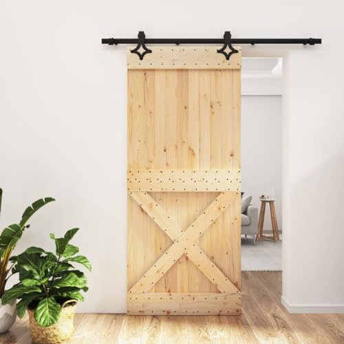 NITCA Porta Scorrevole in Legno con Set Hardware, Porta del Granaio, Porta Scorrevole Esterno e Interno, Porta Scorrevole da Letto, Cucina, Fienile, Garage e così, Nero 90x210 cm Tipo 6