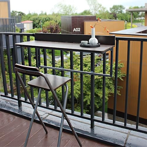 SFJATTA Balkonhängetisch Klappbar, Balkon Klappdeck Hängend Tisch, Hängetisch Klapptisch Balkon zum Einhängen, für Terrasse, Garten, Balkonklapptisch, Braun (Size : 100cm/39.4in)