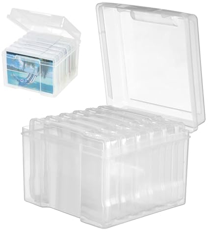 Photo Storage Box, 5 x 7 Clear Photo Storage Box and Craft Keeper, 6 Inner Photo Keepers, Hold Up 600 Photos Organiser Photo Organiser Box for Photos, Cards, Stamps, Arts
