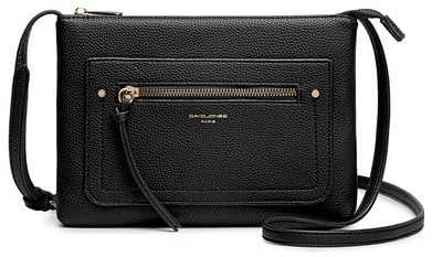 David Jones - Borsa a tracolla da donna - Borsa piatta piccola borsetta indossata a spalla in similpelle PU - Borsa classica elegante città - Borsa 2 tasche per telefono shopping da viaggio, Nero ,