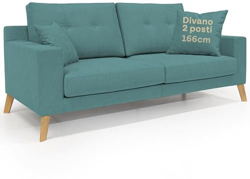 Sofas Store – dänisches Sofa 166 cm mit weichen Rückenlehnen – 2-Sitzer-Sofa aus wasserdichtem Stoff für moderne Möbel – Petrol