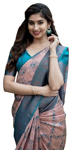 KNETLI Art Silk Saree for Women's With Unstitched Blouse (Peach Rama)