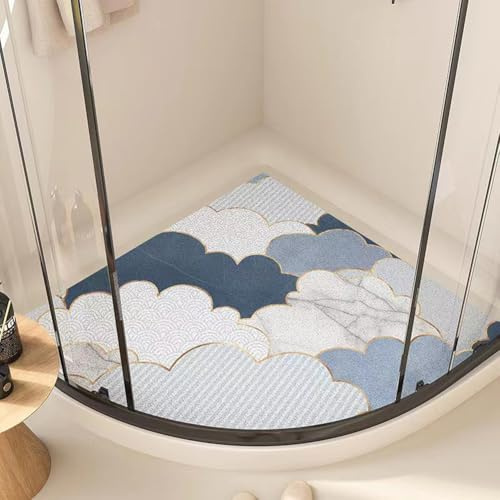 Corner Shower Mat,Curved Bath Mats for Inside Shower,Loofah Sector Bath Mat Non Slip Bathroom Floor Mat Anti Mould Shower Mat for Wet Area (Navy,60x60cm)